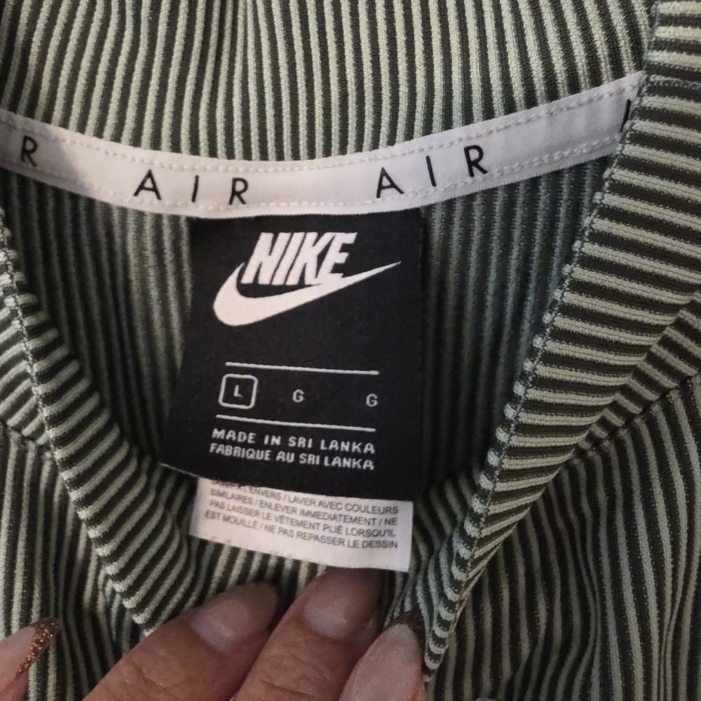 Nike Green and White Striped Top